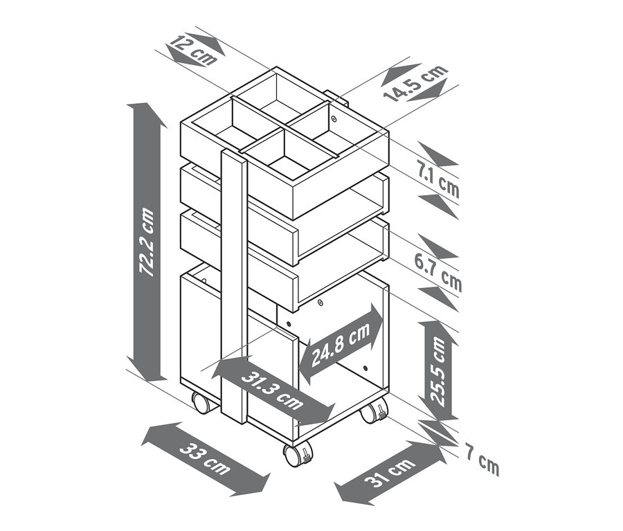 Abmessungsskizze Rollcontainers.