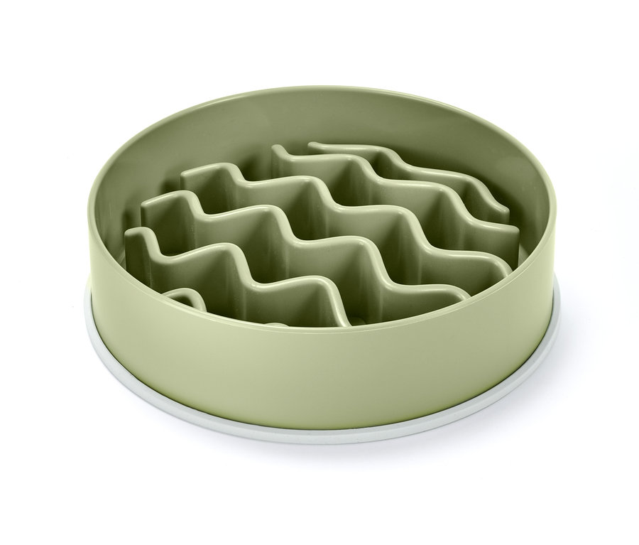 Ein grüner Antischlingnapf für Hunde.