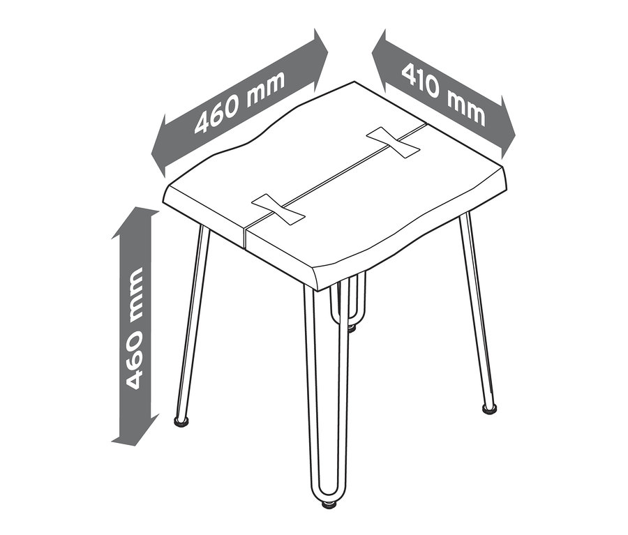 Skizze eines Garten-Beistelltisches mit Abmessungen.
