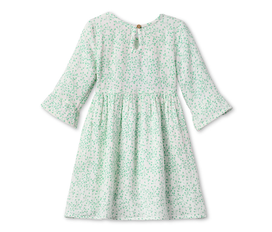 Baumwoll-Webkleid mit grünem Allover-Muster.