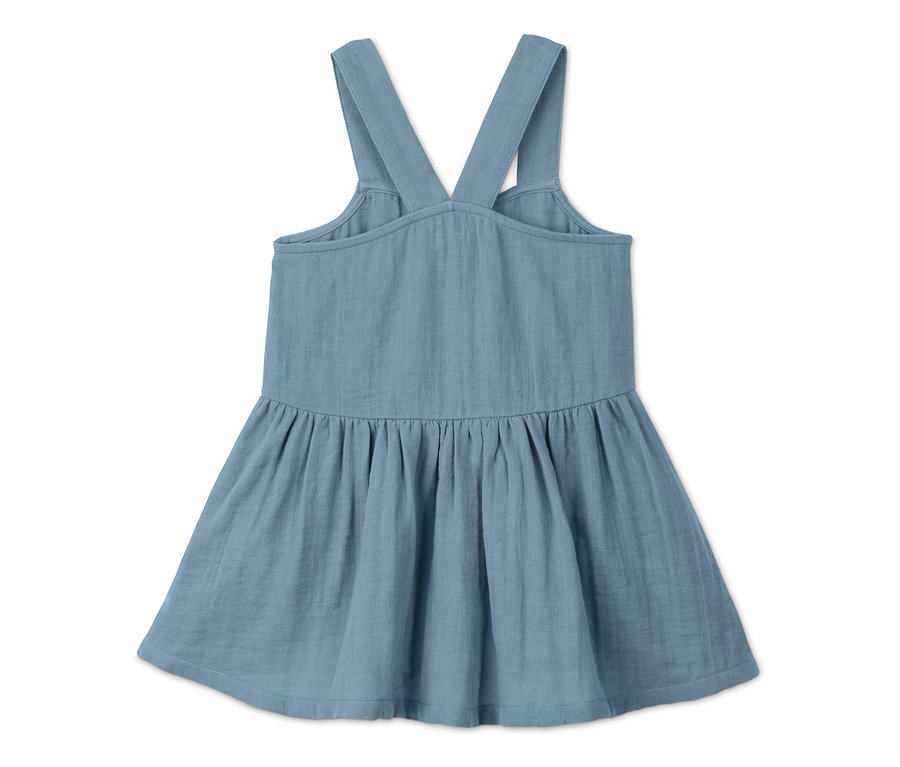 Blaues Baumwoll-Trägerkleid.