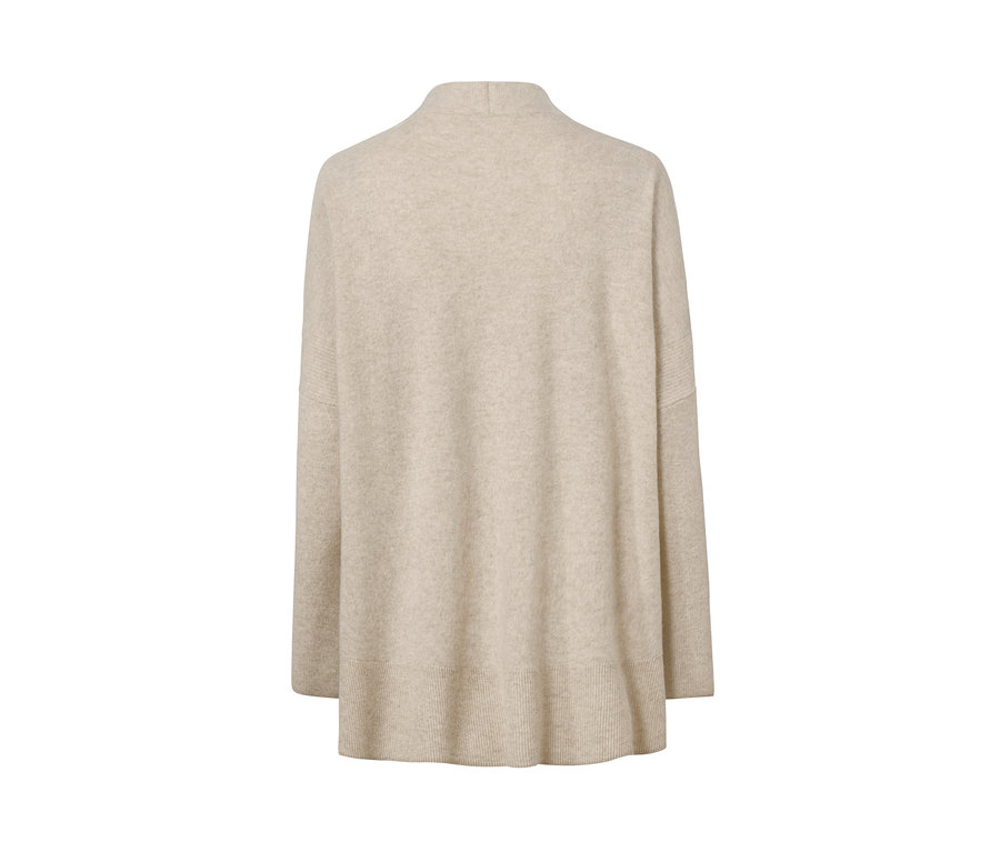 Beige Cashmere-Strickjacke von hinten.