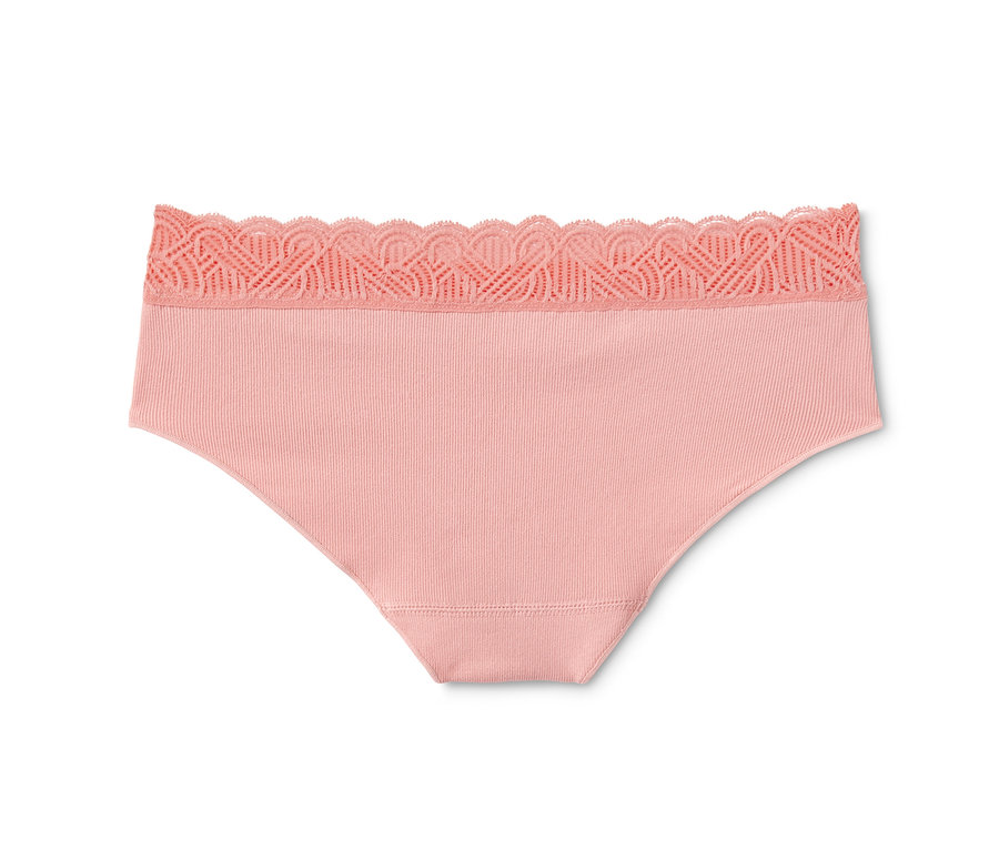 Nahaufnahme von einem rosafarbenen Seamless-Panty mit Spitze am Bund. Das Panty ist aus einem 2er-Pack.