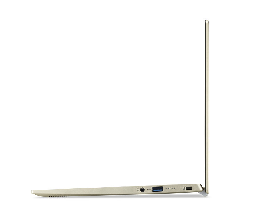 Seitenansicht eines goldenen Acer Swift 1 Notebooks »SF114-34«.