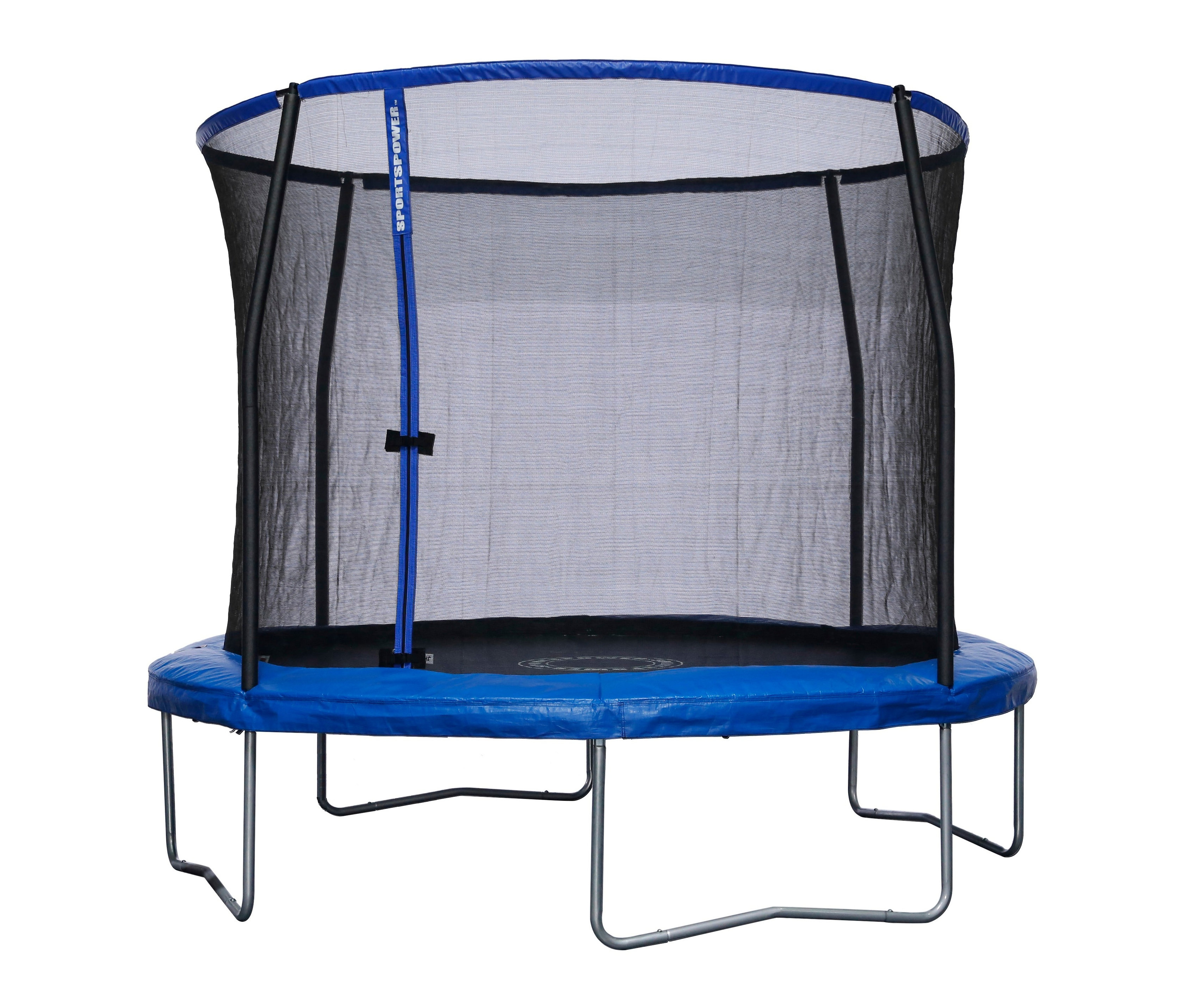 Blaues Sportspower-Trampolin »305« mit schwarzem Sicherheitsnetz.