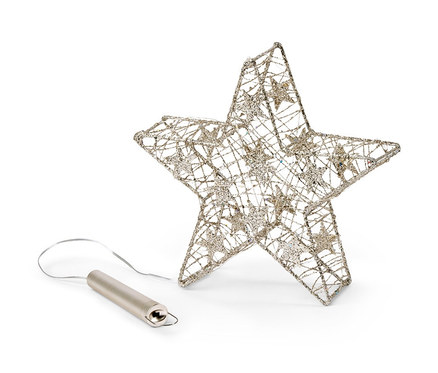 Goldfarbener LED-Stern auf weißem Hintergrund.