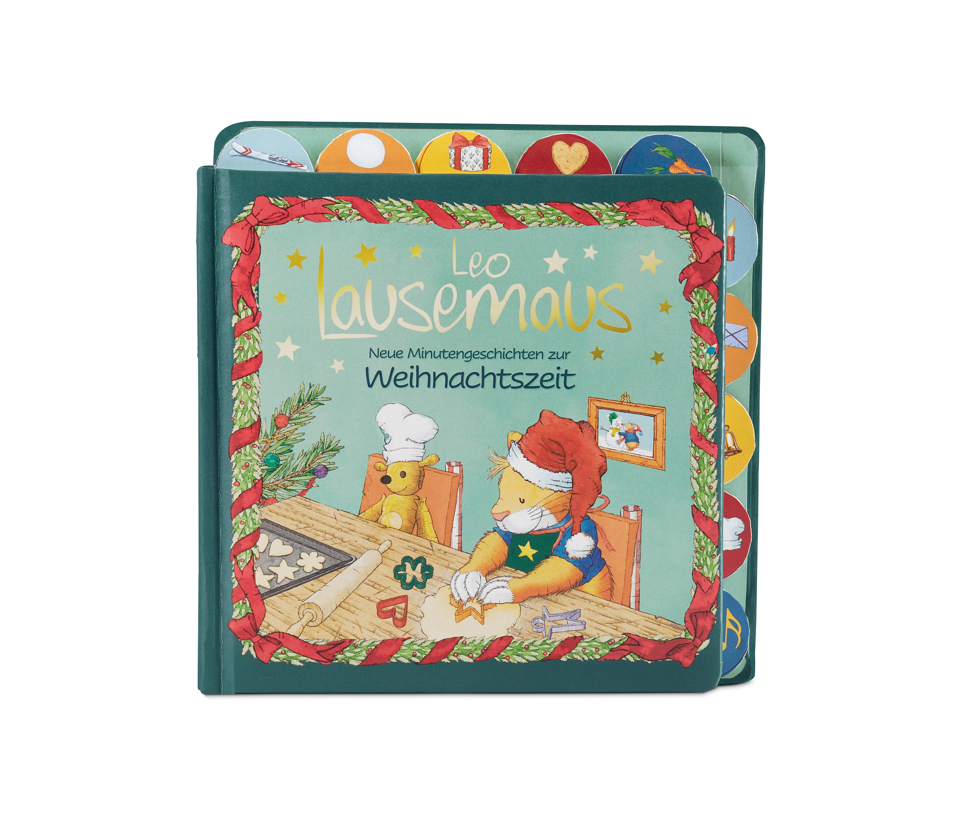 Buch »Leo Lausemaus – neue Minutengeschichten zur Weihnachtszeit« mit einer Abbildung eines Fuchses, der Weihnachtsplätzchen backt.