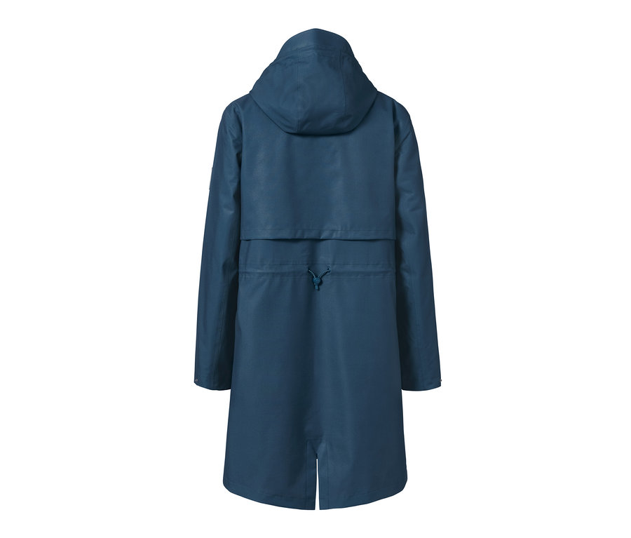 Dunkelblauer Funktions-Regenparka von hinten.