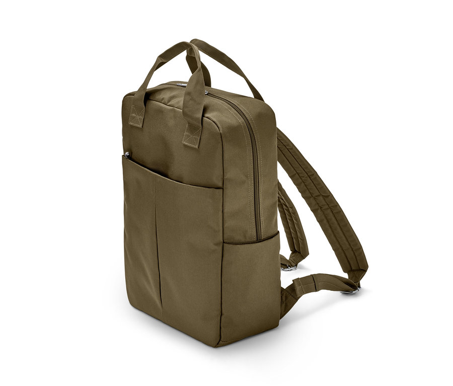 Khakifarbener Sicherheits-Rucksack.