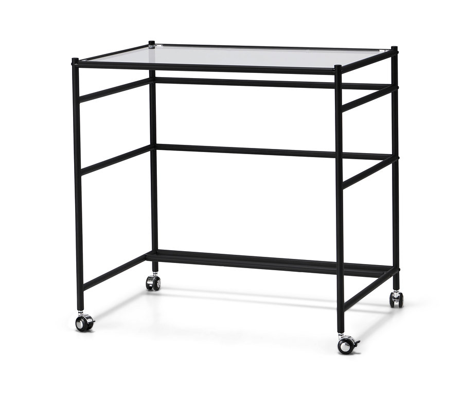 Schwarzer Glasschreibtisch »CN3« mit Rollen.