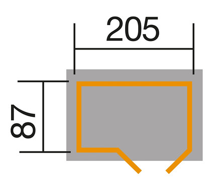 Grundriss WEKA Design-Saunahaus »Salo«, inkl. Ofen-Set BioS mit den Maßen 205 x 87 cm.