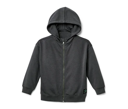 Graue Kinder-Sweatjacke mit Kapuze und Reißverschluss, Kinder-Sweatjacke mit angerauter Innenseite.