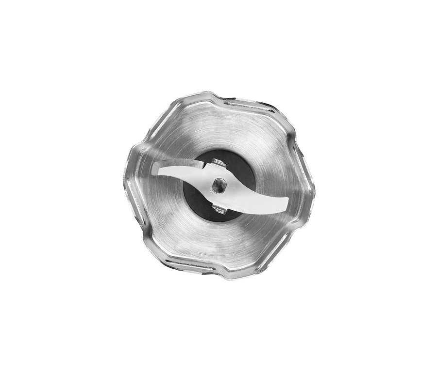 Nahaufnahme der Edelstahlklinge eines KitchenAid Stabmixers »5KHBV83«.