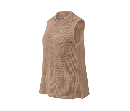 Beige melierter Strick-Pullunder.