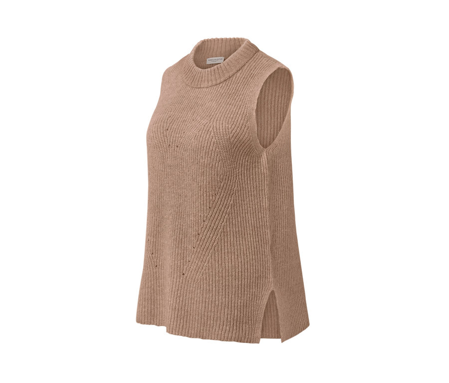 Beige melierter Strick-Pullunder.