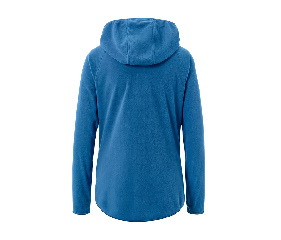 Blaue Kapuzen-Fleecejacke.