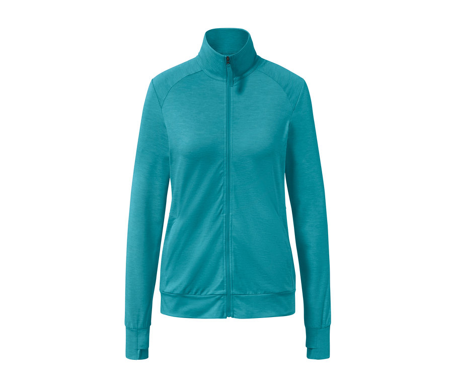 Türkise Funktionsjacke mit Reißverschluss.