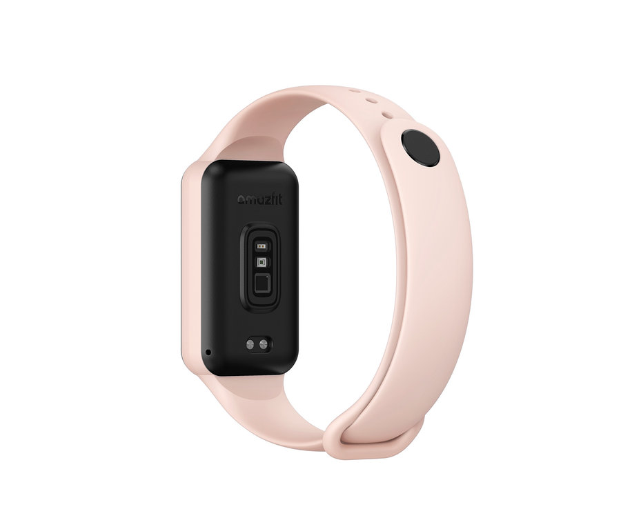 Detailansicht des rosa Amazfit Band 7 Aktivitätstrackers.