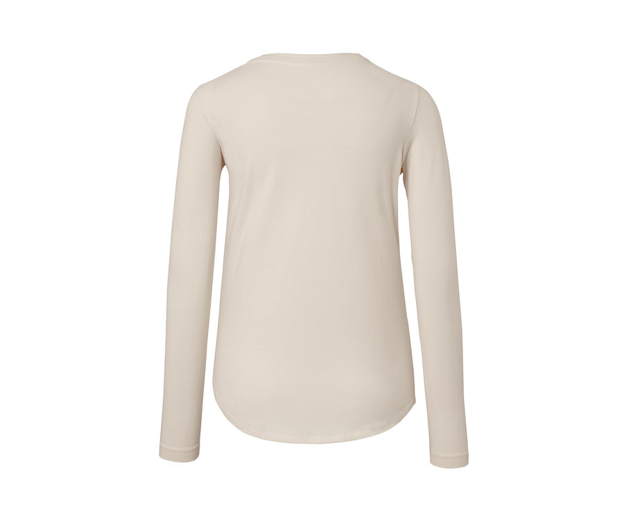 Detailansicht der Rückseite eines offwhite Langarm-Sportshirts.