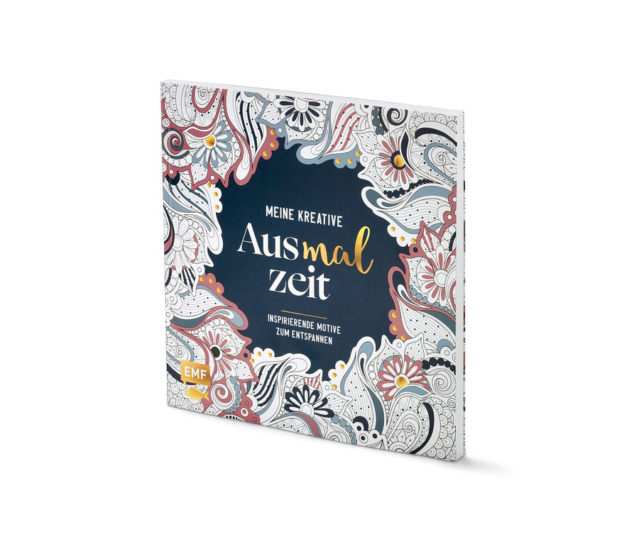 Das Buch "Meine kreative Ausmalzeit" liegt auf einer weißen Oberfläche.