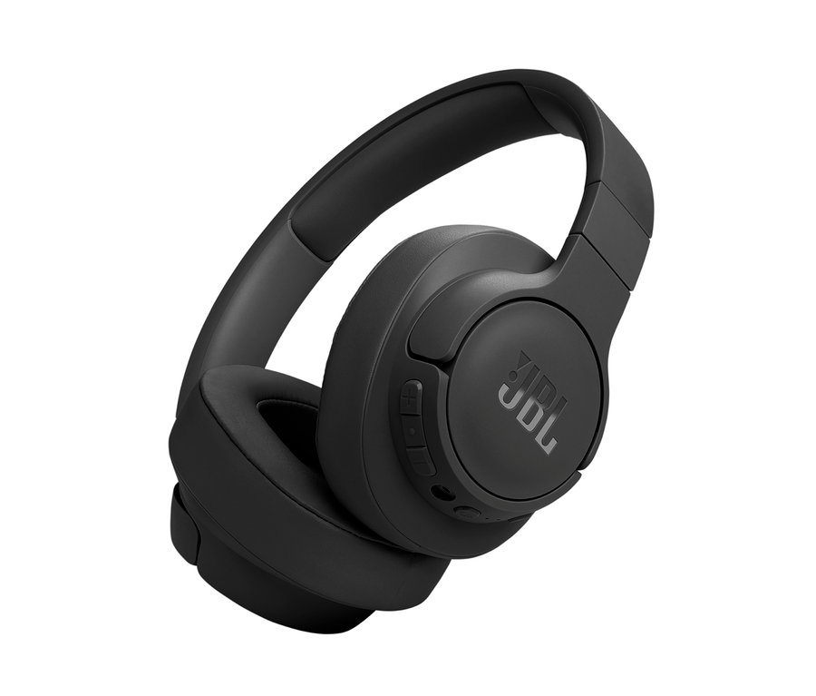 Detailaufnahme des schwarzen JBL »Tune 770 NC« Over Ear Kopfhörers auf weißem Hintergrund.