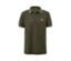 Olivgrünes Piqué-Poloshirt mit weißen Streifen an Kragen und Ärmeln.