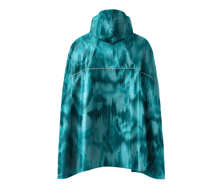 Detailansicht von hinten eines Regenponchos mit Alloverprint.