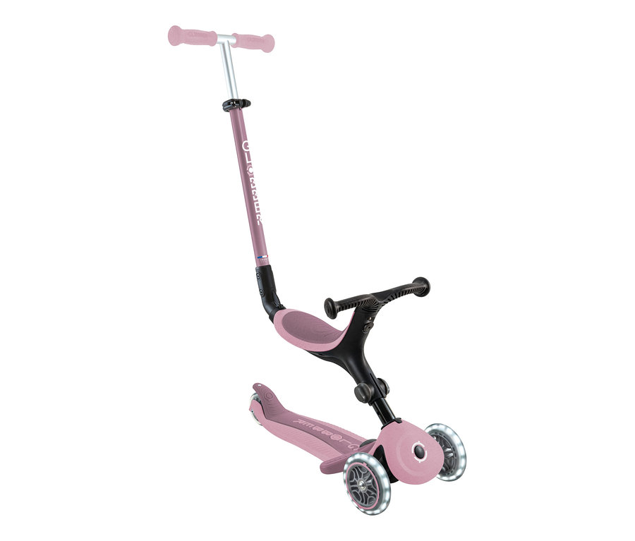 Ein GLOBBER 3in1 Roller »GO-UP Active Lights Eco«, Beere, mit abnehmbarem Sitz und Rädern mit Licht.