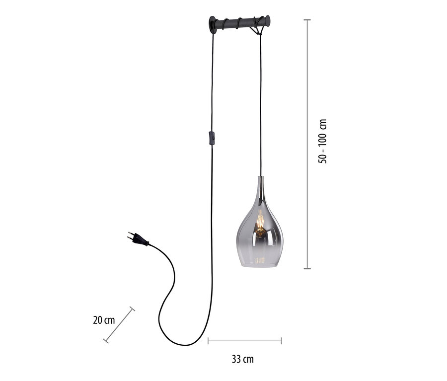 Eine schwarze Paul Neuhaus Wandleuchte »Pilua« mit einem rauchgrauen Glasschirm hängt von der Wand.