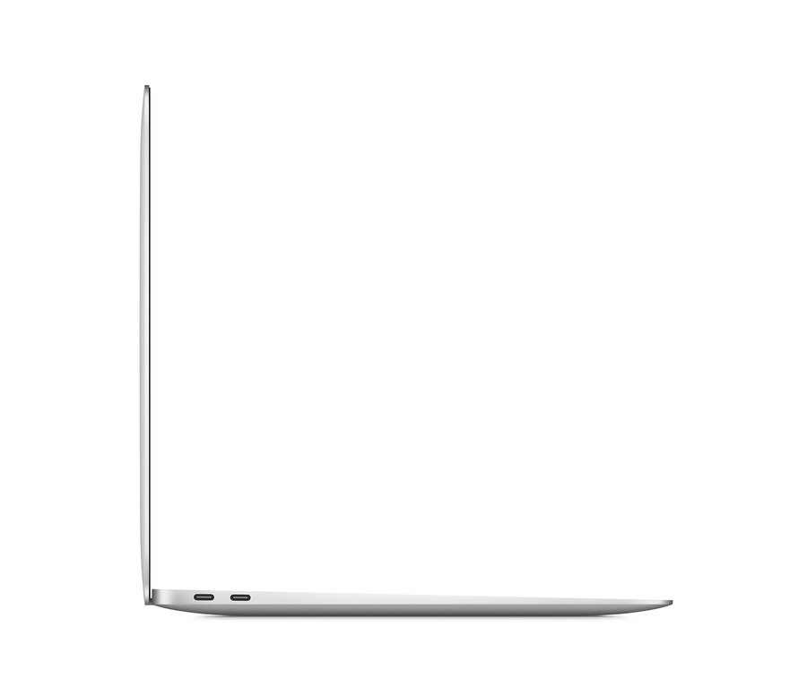 Seitenansicht eines silberfarbenen Apple Macbook Air Retina 13" (2020).
