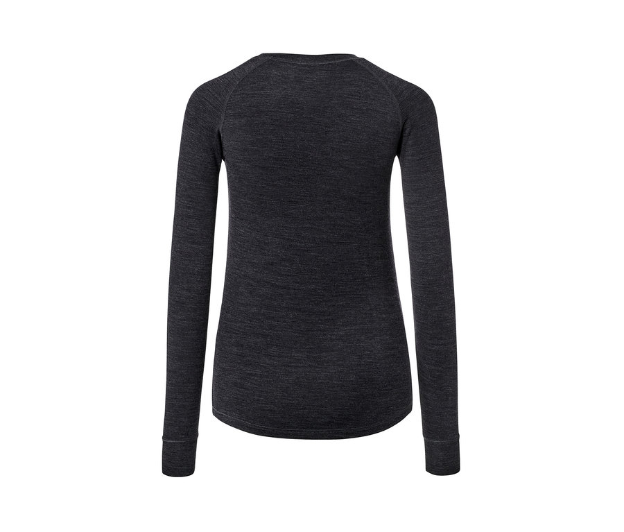 Detailansicht von hinten eines Damen-Funktionsshirts mit langen Ärmeln und RWS-zertifizierter Wolle.