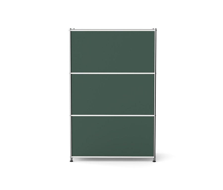 Eine olivgrüne Kommode Metall »CN3« mit zwei Klappfächern.