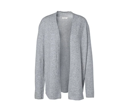 Ein offener, grauer Cardigan.