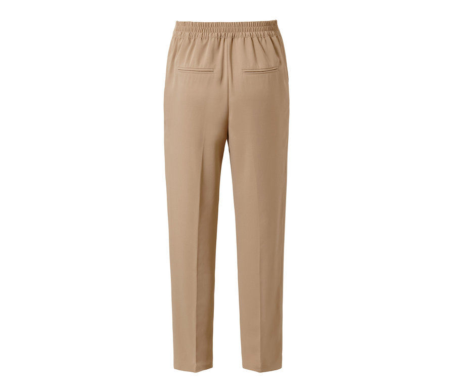 Detailansicht einer beigen Webhose mit Biese.