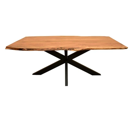 DeVries Esstisch »Catania«, Cross-Gestell, ca. 160 x 90 cm, mit Tischplatte aus Naturholz und schwarzem Metallgestell.