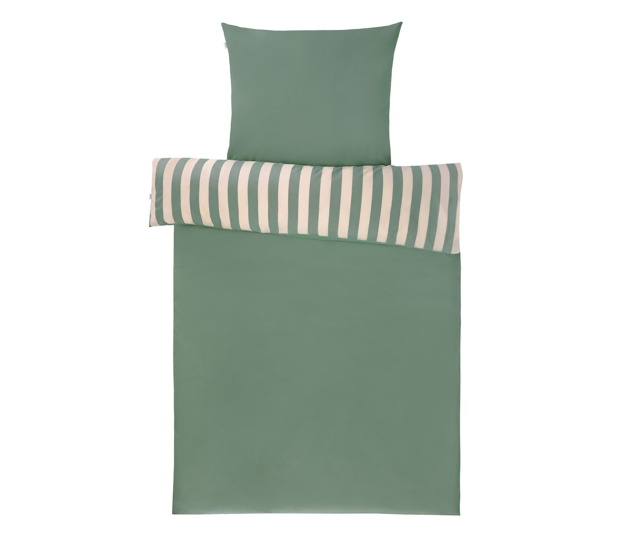 Grüne Bettwäsche mit Kissen und gestreifter Nackenrolle. SCHÖNER WOHNEN-Kollektion Bettwäsche in Grün.