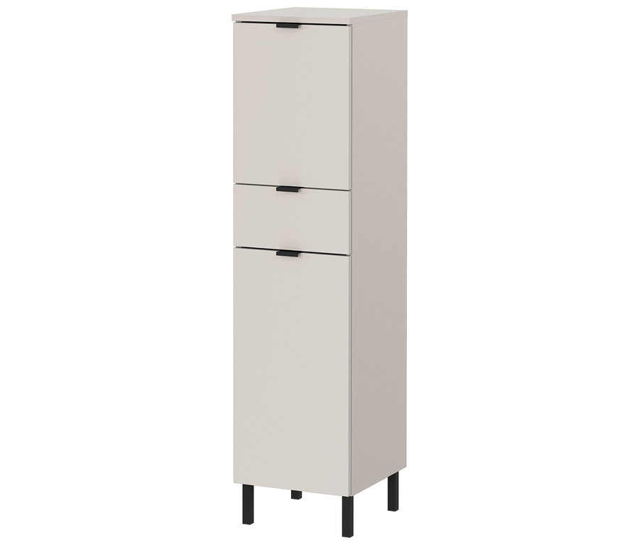 Ein schmaler, kaschmirfarbener Mittelschrank »Arcena« mit Schublade und Türen.