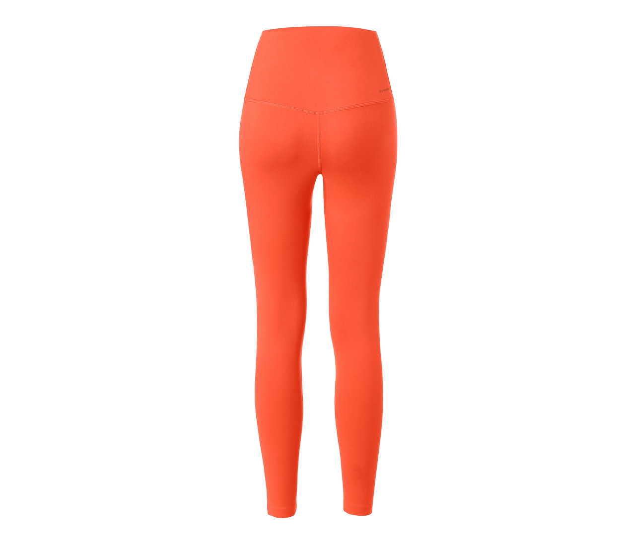 Detailansicht der Rückseite einer superweichen, orangefarbenen Sporttight.