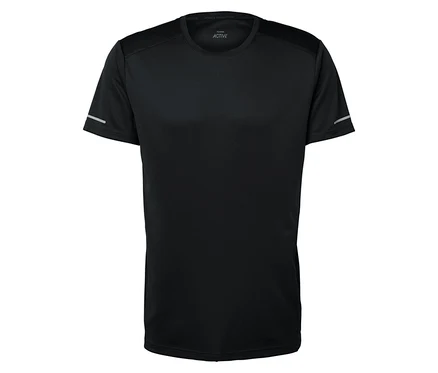 Schwarzes Kurzarm-T-Shirt.