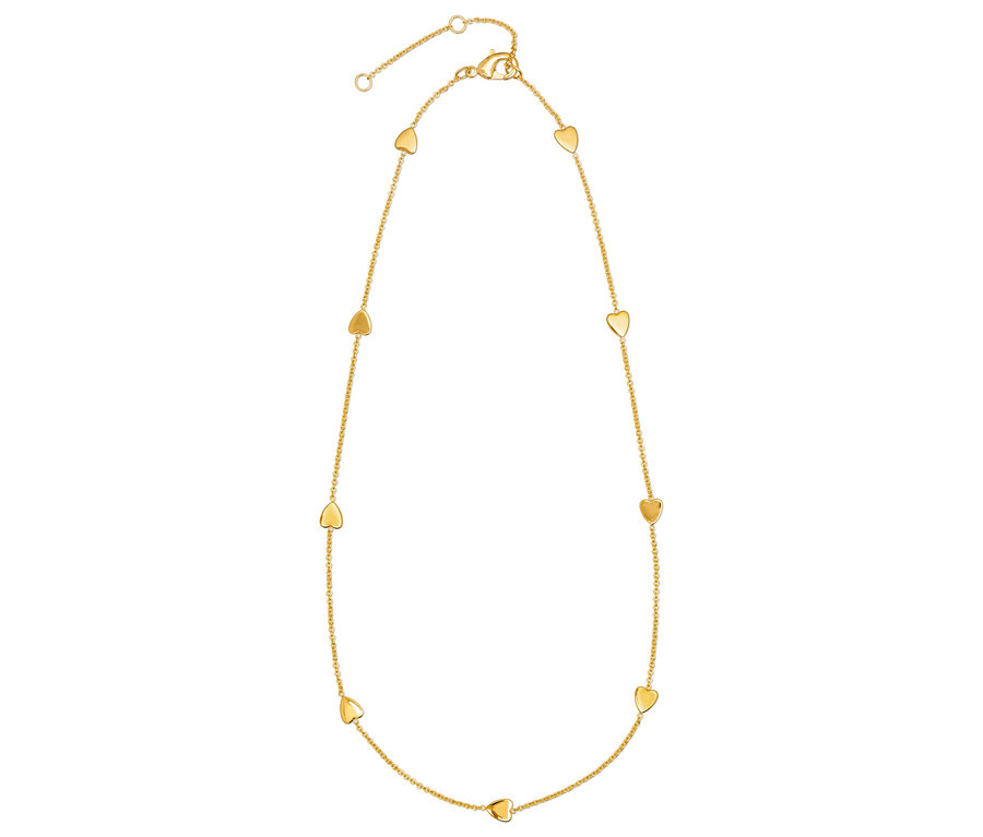 Goldene Halskette mit herzförmigen Anhängern.