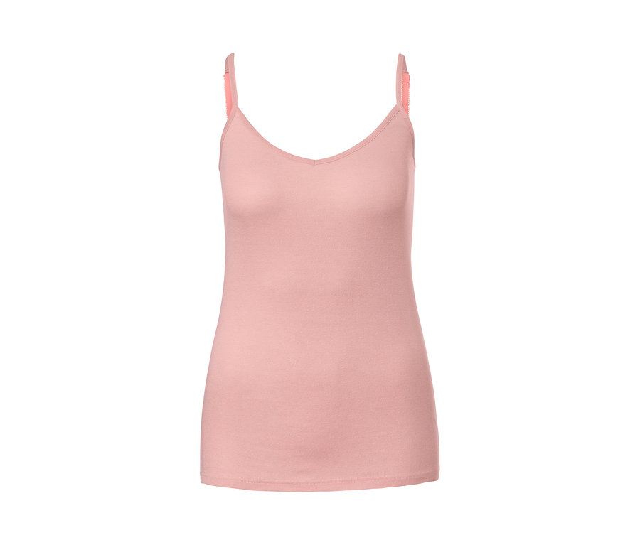 Rosa Hemdchen aus Wolle-Seiden-Mix mit rosa Trägern.