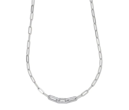 Silberne Gliederkette mit einem dekorativen Glied in der Mitte.