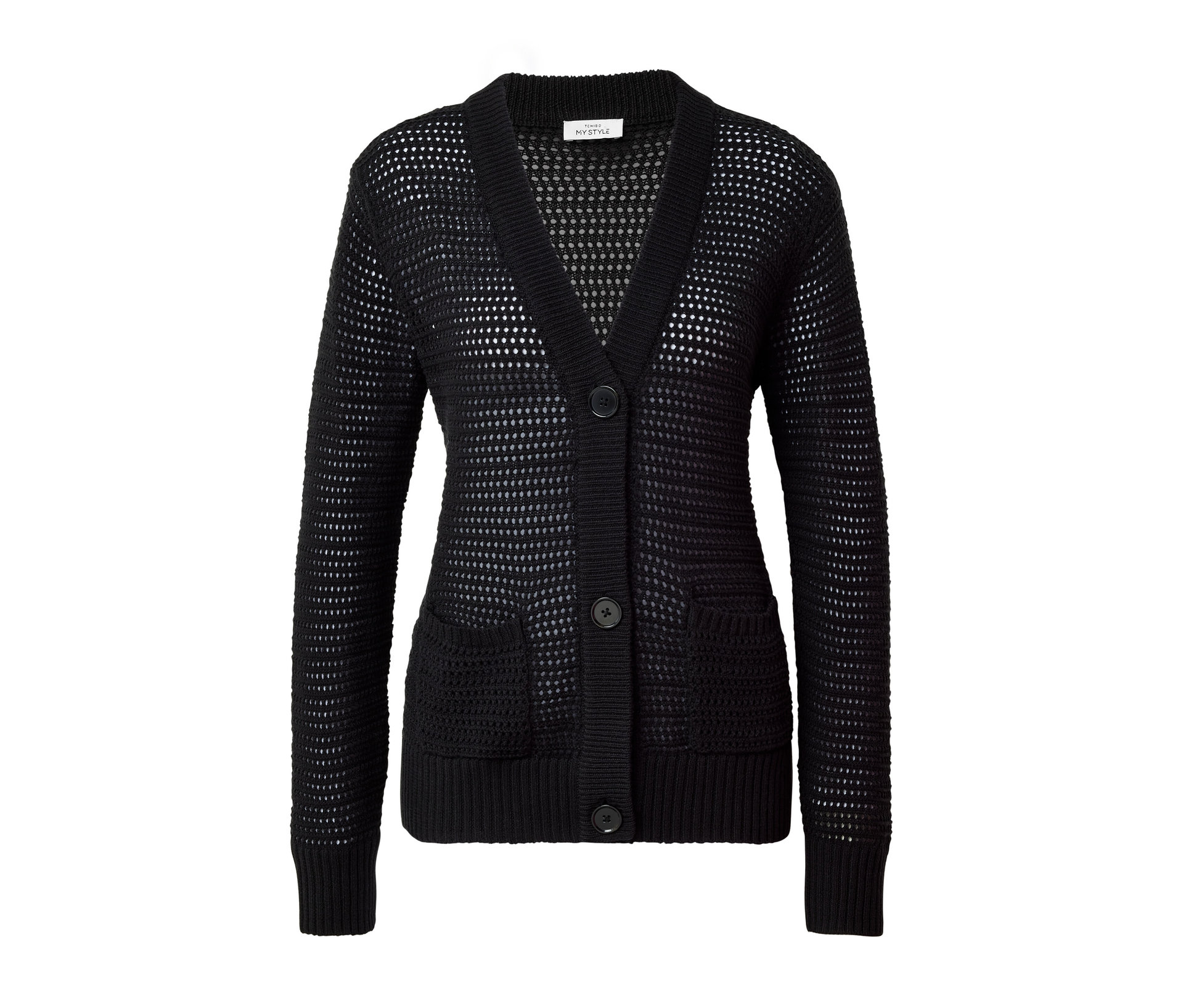 Cardigan in Pointellestrick - Damen - Gr. S - schwarz - schwarz