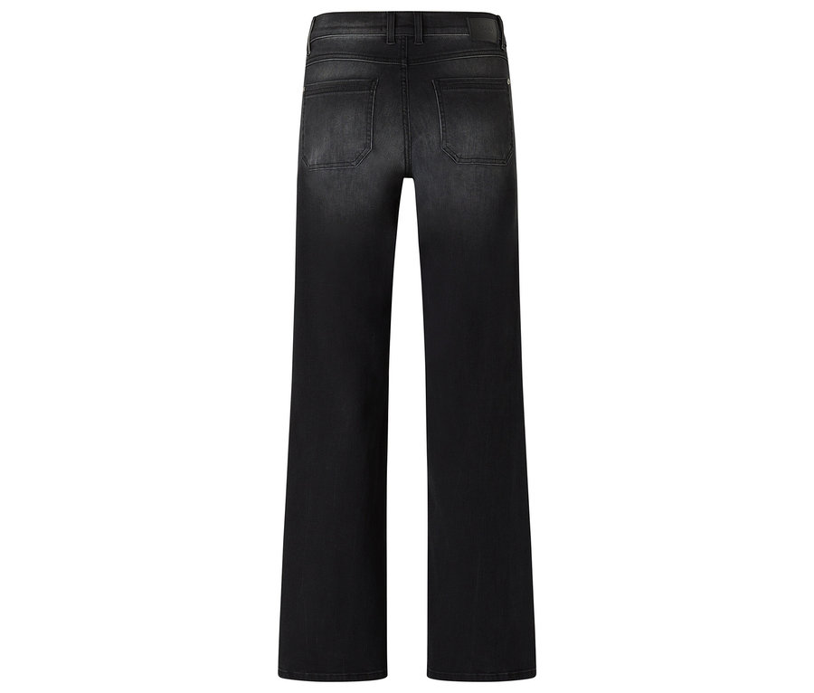 Schwarze Wide-Leg-Jeans von hinten.