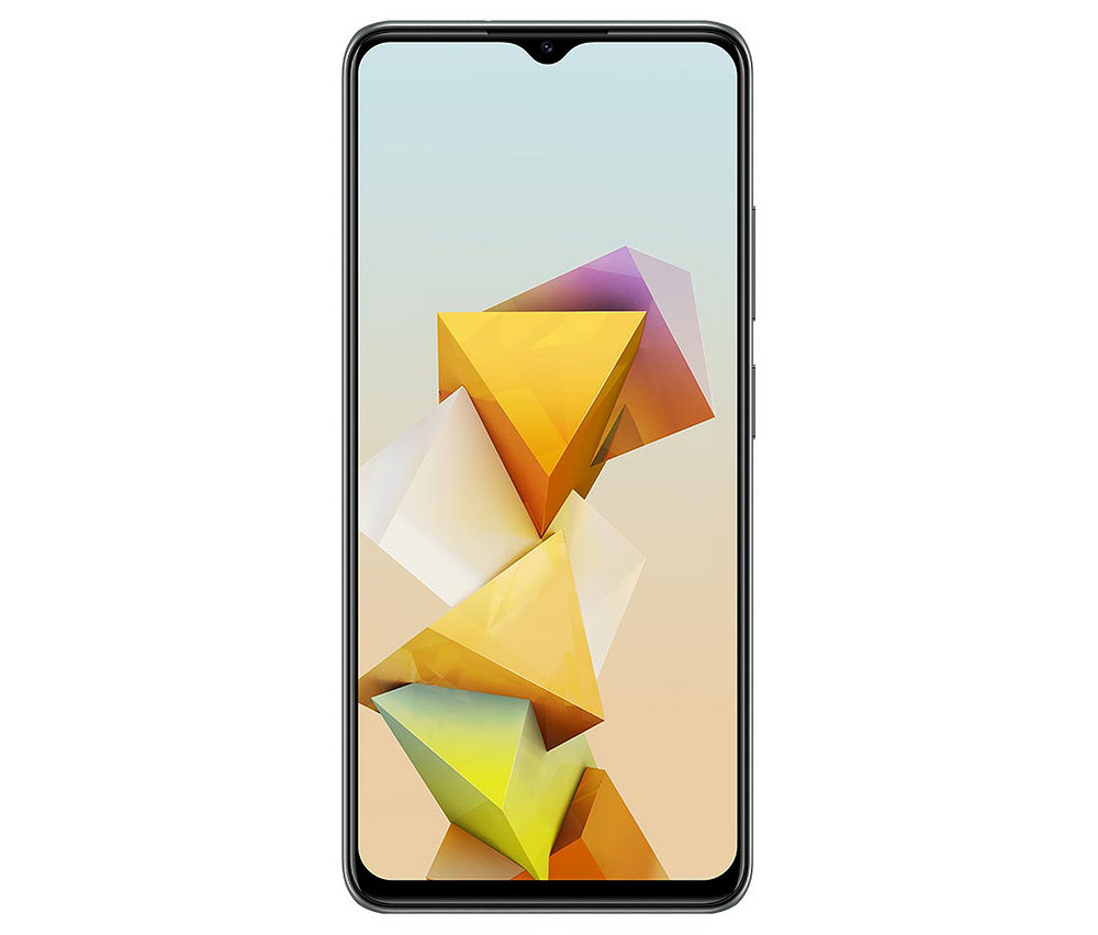 Graues ZTE Blade A73 5G 128GB Smartphone mit geometrischem Hintergrund.