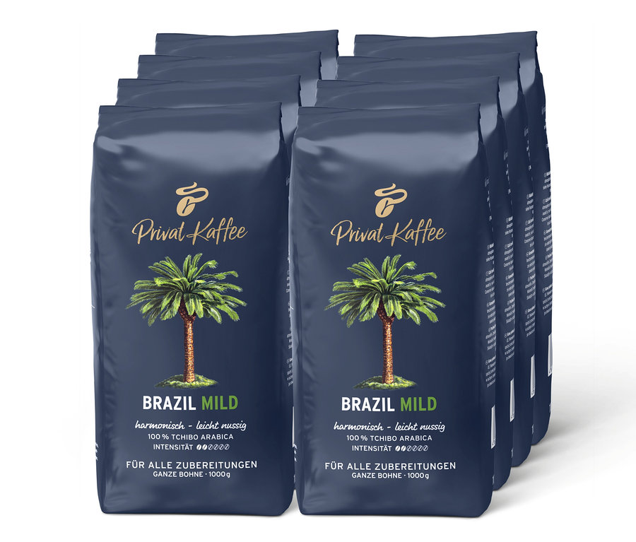 Privat Kaffee Brazil Mild - 8 x 1 kg Ganze Bohne