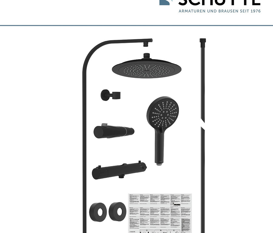 Schwarzes Überkopfbrause-Set »Madura Fresh« mit Kopfbrause, Handbrause und Bedienelementen.