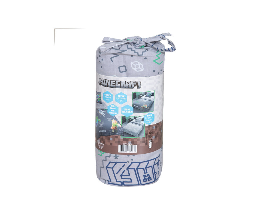 Verpackte MINECRAFT Wendebettwäsche in Grau mit geometrischen Mustern.