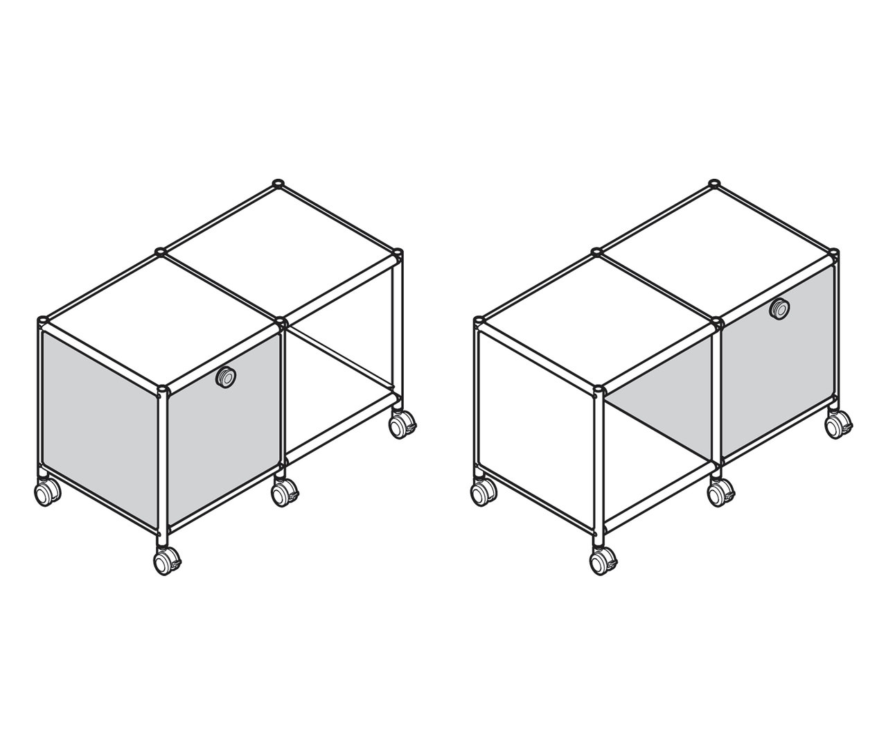 Zwei Beistelltische aus Metall »CN3« mit je 1 Klappfach und Rollen, einer in Weiß und einer in Grau.