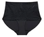 Schwarzer, hochtaillierter Damen-Slip mit Spitze auf weißem Hintergrund.